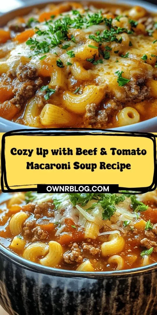 Warm up this winter with a comforting bowl of Beef & Tomato Macaroni Soup. This classic dish combines ground beef, tender macaroni, and vibrant veggies in a rich tomato broth, perfect for chilly days or cozy family gatherings. Learn to make it from scratch with tips on ingredients, preparation, and creative variations to keep it exciting! Enjoy the nostalgia and nutrition in every spoonful. #BeefAndTomatoSoup #ComfortFood #HomeCooking #WinterRecipes #FamilyMeals