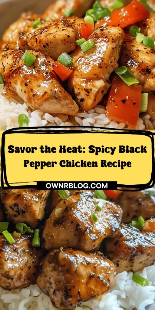 Spice up your dinner with Spicy Black Pepper Chicken Delight! This flavorful dish combines succulent chicken thighs with the perfect kick of freshly cracked black pepper, soy sauce, and vibrant veggies for a culinary adventure that's sure to impress. It's easy to customize based on your taste preferences, making it perfect for everyone at the table. With its savory, sweet, and spicy notes, and a healthy twist thanks to fresh ingredients, this dish is not just a treat for your palate but also a feast for the eyes. Perfect over rice or noodles, it's a delightful addition to any meal. Ready to impress your family and friends? Dive into this delicious recipe today!