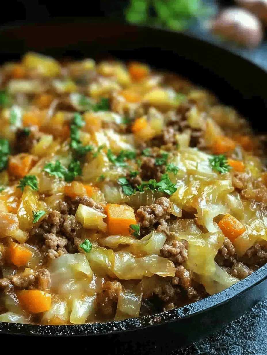 A successful dish often relies on the quality and combination of its ingredients. The Hearty Cabbage and Ground Beef Skillet features a selection of core components that not only enhance the flavor but also contribute vital nutrients to your meal. Let’s dive into the specifics of each ingredient that makes this dish a winner.