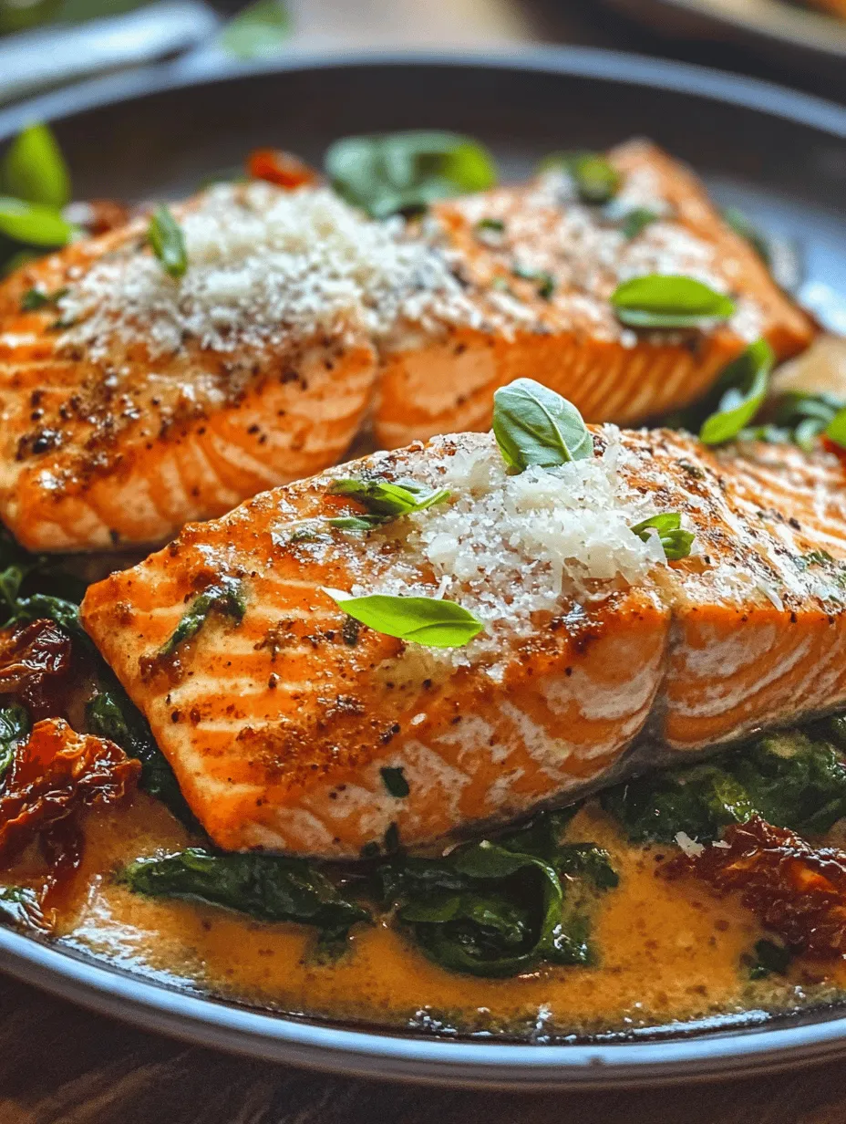 Creamy Tuscan Salmon with Spinach and Sun-Dried Tomatoes is a dish that beautifully marries the rich culinary traditions of Italy with the health benefits of fresh, wholesome ingredients. This dish is an embodiment of Tuscan flavors, offering a delightful balance of creamy, savory, and tangy elements that tantalize the taste buds and leave a lasting impression. It’s not just a meal; it's a journey through the rolling hills of Tuscany, where every bite tells a story.