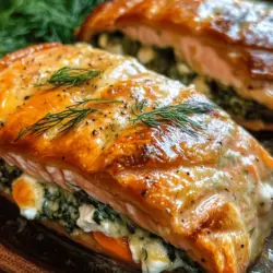 Imagine a dish that perfectly balances gourmet appeal with home-cooked comfort: the Spinach and Cheese Stuffed Salmon Wellington. This culinary masterpiece combines the rich, buttery flavor of salmon with a vibrant spinach and cheese filling, all enveloped in a golden, flaky puff pastry. It’s a dish that not only tantalizes the taste buds but also impresses visually, making it a fantastic centerpiece for dinner parties, special occasions, or even a delightful family meal.