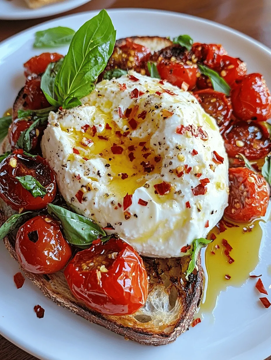 If you're on the hunt for a dish that embodies simplicity and sophistication, look no further than Burrata Bliss & Roasted Cherry Tomato Toast. This delightful appetizer or light meal is a symphony of flavors and textures that will tantalize your taste buds and impress your guests. At its core, this recipe combines the creamy richness of burrata cheese with the sweet and tangy notes of roasted cherry tomatoes, all served atop a crusty slice of bread.