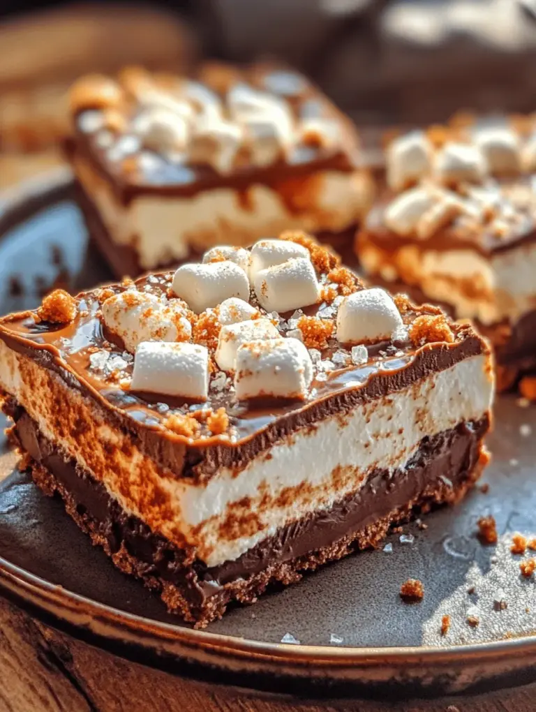 S'mores Delight Bars are a delightful twist on the classic campfire treat, combining the beloved flavors of graham crackers, chocolate, and marshmallows into a convenient, easy-to-make dessert. This recipe transforms the time-honored s'mores experience into bar form, allowing you to enjoy that nostalgic flavor without the hassle of roasting marshmallows over an open flame. Perfect for gatherings, family events, or a cozy night in, these bars are designed to please both kids and adults alike, evoking warm memories of summer nights spent around the campfire.