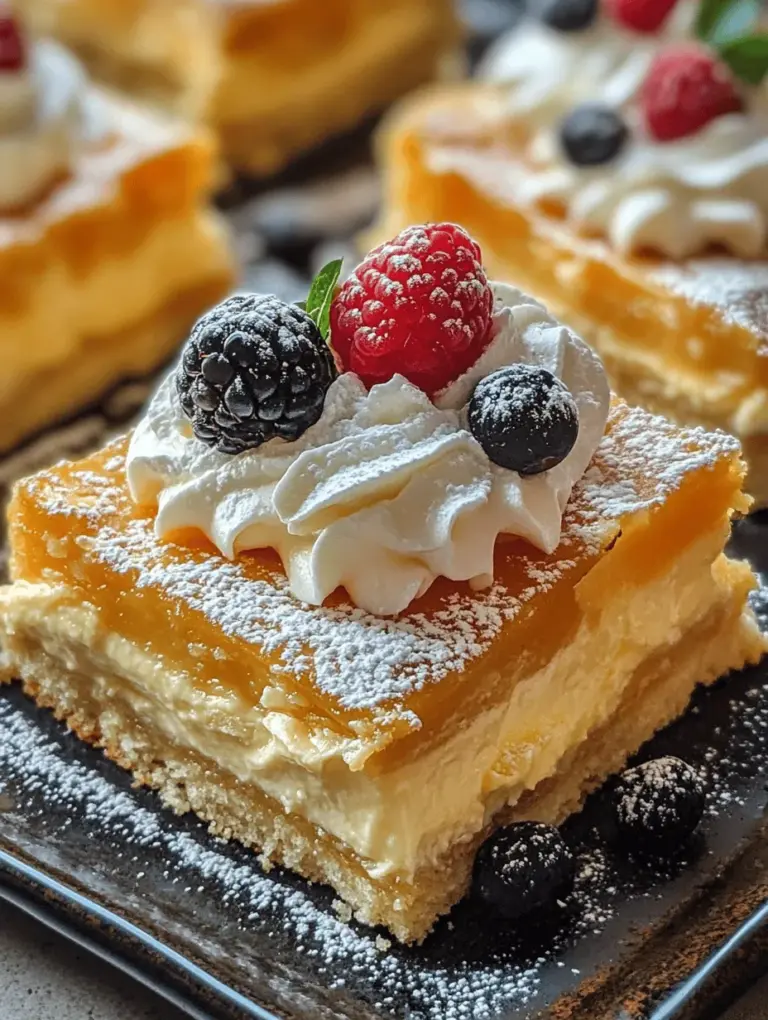 To create the perfect Vanilla Custard Cream Squares, it’s important to understand the role each ingredient plays in the overall flavor and texture of the dessert. Here’s a closer look at the base ingredients, the custard filling, and the topping components.