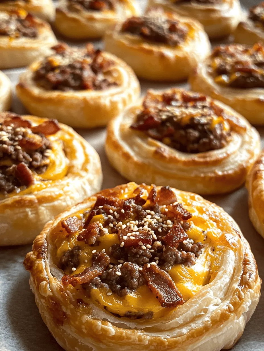 Bacon Cheeseburger Puff Pastry Rolls are the ultimate fusion of comfort food and convenience, bringing together the beloved flavors of a classic cheeseburger in a delightful, flaky pastry. Imagine biting into a golden, crispy roll filled with savory ground beef, crispy bacon, and melty cheddar cheese—it's a culinary experience that is sure to satisfy both your taste buds and your hunger. Whether you're hosting a game day gathering, looking for a unique appetizer, or simply craving a comforting family dinner, these puff pastry rolls are the perfect solution.