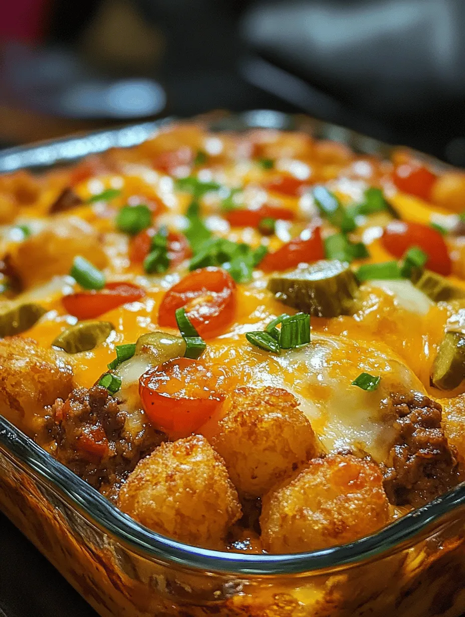 Understanding the comfort of a hearty meal, the Ultimate Cheeseburger Tater Tot Casserole embodies the fusion of classic flavors and modern convenience. This dish marries the beloved cheeseburger with the crispy, fun texture of tater tots, creating a casserole that not only satisfies hunger but also brings nostalgia with every bite. The combination of savory ground beef, rich cheese, and crispy tater tots makes this casserole a crowd-pleaser for both kids and adults alike. In this detailed guide, we will explore the essential ingredients, preparation steps, and the unique appeal of this delightful dish. Whether you're hosting a casual gathering or simply looking for a family-friendly meal that can be whipped up in no time, this casserole is sure to impress.