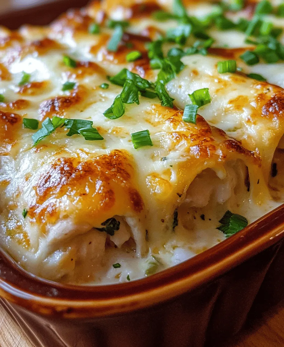 Creamy White Chicken Enchiladas with Zesty Green Chili Sauce is a delightful dish that embodies the essence of comfort food with a hint of adventure. This recipe strikes the perfect balance between rich creaminess and vibrant zest, making it an ideal meal for family dinners, gatherings with friends, or even meal prepping for the week ahead. The combination of tender shredded chicken enveloped in creamy cheese and topped with a zesty green chili sauce creates a satisfying meal that is sure to please even the pickiest of eaters.