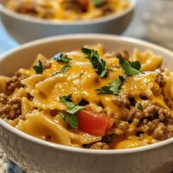 When it comes to preparing a meal that the whole family will love, few dishes can compete with the creamy indulgence of Creamy Velveeta Beef Bowtie Delight. This dish combines the rich, velvety texture of Velveeta cheese with savory ground beef and perfectly cooked bowtie pasta, creating a comforting meal that is not only delicious but also incredibly satisfying. Ideal for busy weeknights, this recipe can be whipped up in no time, making it a go-to choice for families looking to enjoy a hearty dinner together.