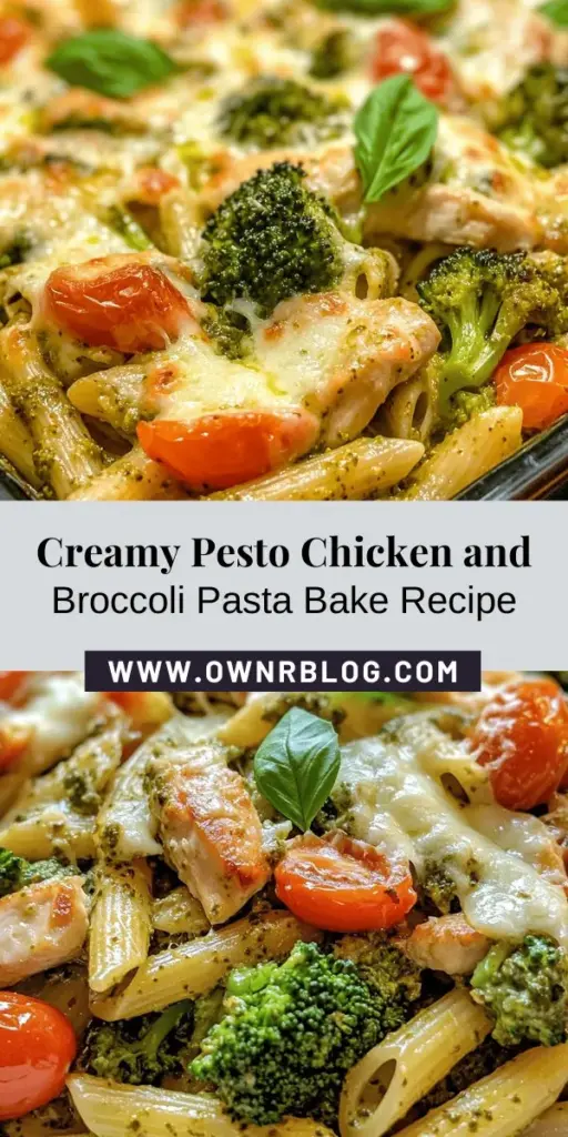 Discover the deliciousness of Creamy Pesto Chicken and Broccoli Pasta Bake! This comforting and nutritious dish combines tender pasta, juicy chicken, and fresh broccoli, all enveloped in a rich, creamy pesto sauce. Perfect for busy weeknights or gatherings, this easy-to-make pasta bake is customizable for any taste. Enjoy a well-rounded meal that's both satisfying and versatile. Try it today! #PastaBake #ComfortFood #EasyDinner #HealthyRecipes #FamilyMeals #Foodie