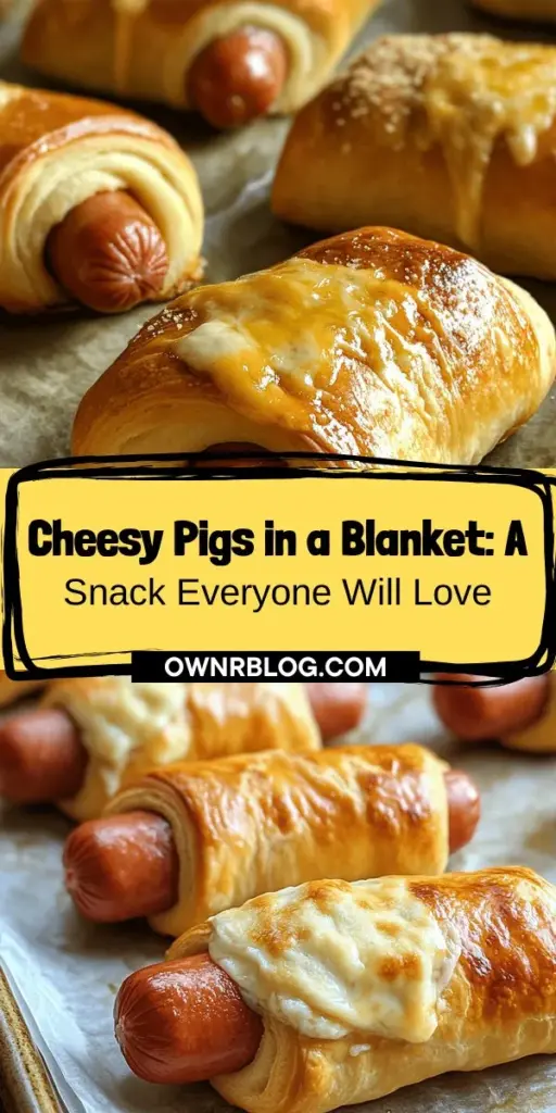 Elevate your snack game with Cheesy Pigs in a Blanket! This fun twist on a classic features savory hot dogs and gooey mozzarella wrapped in flaky crescent dough, perfect for any gathering or cozy night in. Easy to make and irresistibly delicious, these treats will keep everyone coming back for more. Customize with different cheeses or fun shapes for a personal touch. Try serving with tangy dipping sauces for an extra kick! #CheesyPigsInABlanket #Snacks #PartyFood #ComfortFood #QuickRecipes #FoodieFun