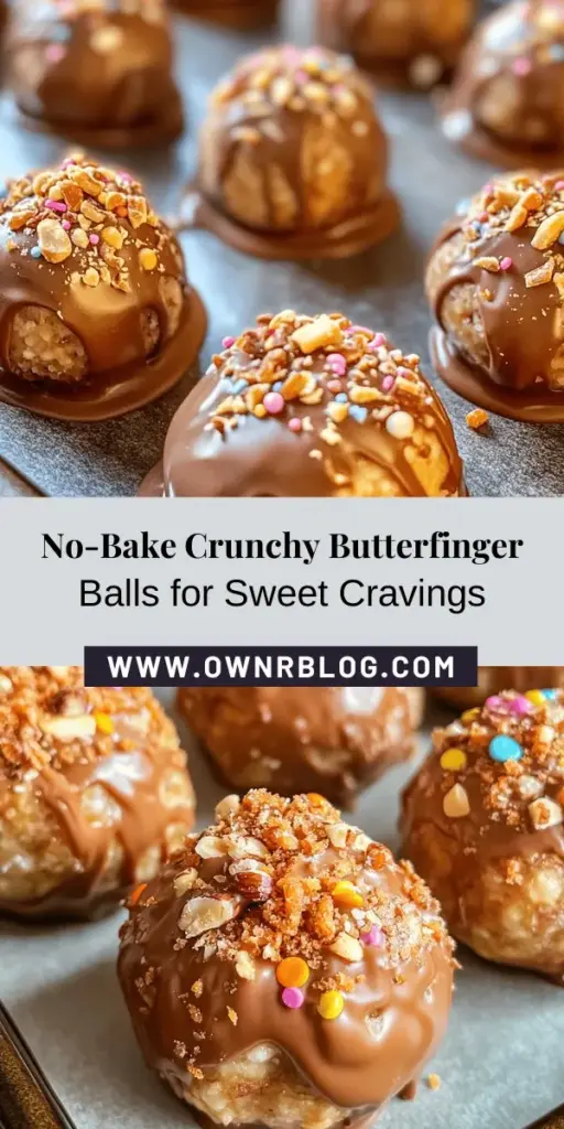 Discover the ultimate no-bake treat with this Crunchy Butterfinger Balls recipe! These delightful bites combine chocolate, creamy peanut butter, and crunchy Butterfinger pieces for an explosion of flavor that will satisfy any sweet tooth. Perfect for parties or a quick dessert fix, they are easy to make and require minimal ingredients. Get ready to impress your family and friends! #NoBakeDesserts #ButterfingerBalls #SweetTreats #EasyRecipes #DessertGoals