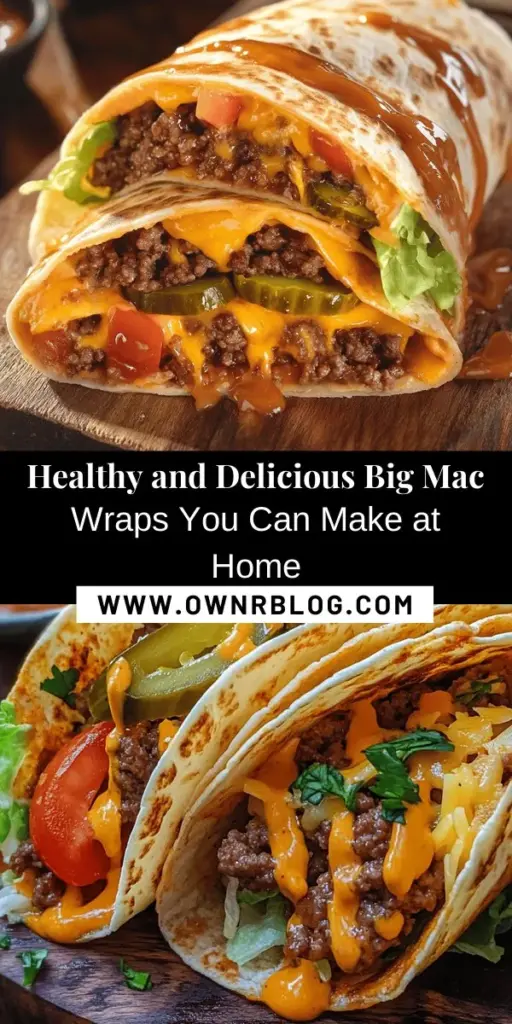 Get ready to elevate your dinner game with these delicious Big Mac Wraps! This homemade twist on the classic fast-food favorite combines savory ground beef, fresh veggies, and the iconic Big Mac sauce all wrapped in a soft tortilla. Perfect for busy weeknights or fun gatherings, these wraps are customizable and healthier than their fast-food counterpart. Dive into this flavorful recipe and enjoy the convenience without the guilt! #BigMacWraps #HomemadeRecipes #HealthyEating #Foodie #CookingAtHome #MealPrepIdeas