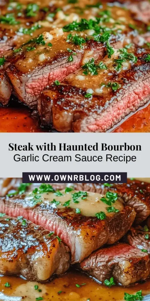 Elevate your dinner game with this Irresistible Steak topped with a Haunted Bourbon Garlic Cream Sauce. Perfectly seared ribeye meets a rich, velvety sauce that combines bourbon, garlic, and heavy cream for an indulgent experience. Ideal for special occasions or a cozy night in, this dish promises to impress. Follow our step-by-step guide to make unforgettable meals! #SteakRecipe #DinnerInspiration #Foodie #GourmetCooking #BourbonSauce #ComfortFood