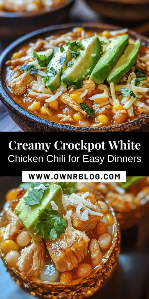 Looking for a comforting meal that’s easy to prepare? Try this Easiest Crockpot White Chicken Chili with Cream Cheese! With tender chicken, creamy white beans, and a delightful blend of spices, it’s perfect for busy days. Just add your ingredients to the slow cooker, let it simmer, and enjoy the creamy goodness. Top with cheese or avocado for an extra touch. A delicious option for family dinners or gatherings! #CrockpotChili #ComfortFood #EasyRecipes #WhiteChickenChili #SlowCookerMeals