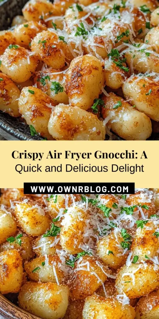 Discover the joy of making Crispy Air Fryer Gnocchi, a delightful twist on this classic Italian dish! With its golden-brown exterior and fluffy interior, this guilt-free version requires minimal oil and is easy to prepare. Perfect for any meal, simply toss fresh or frozen gnocchi with olive oil and your favorite seasonings, then air fry for a deliciously crispy result. Elevate your dish with Parmesan cheese and fresh herbs for a mouthwatering experience. #AirFryerRecipes #Gnocchi #HealthyEating #ItalianCuisine #EasyRecipes #CrispyGnocchi #CookingAtHome