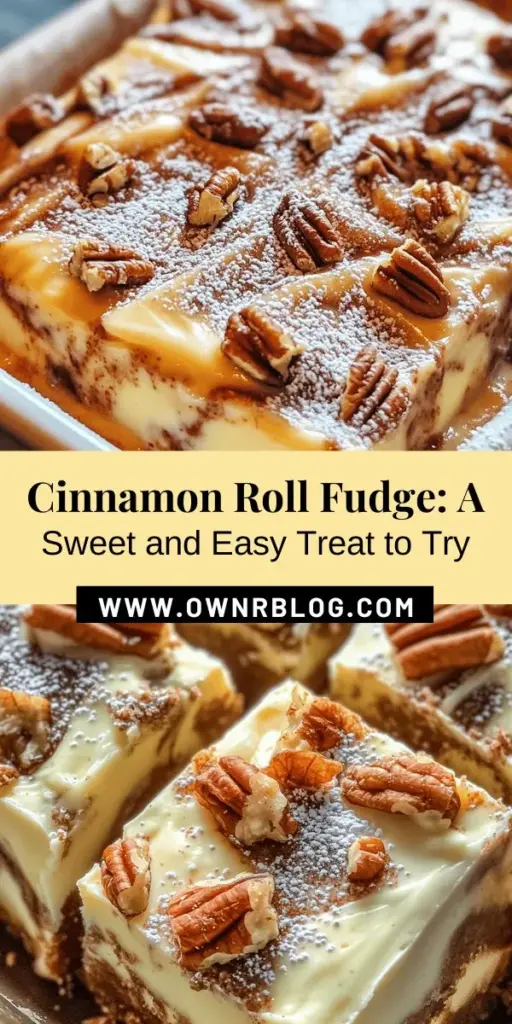 Indulge in the ultimate sweet treat with this easy Cinnamon Roll Fudge recipe! Combining the comforting flavor of cinnamon rolls with rich, creamy fudge, this dessert will delight your taste buds and evoke warm memories. Perfect for bakers of all skill levels, it's made with simple ingredients like sweetened condensed milk, white chocolate, and ground cinnamon. Try adding nuts or a drizzle of icing for an extra touch! #CinnamonRollFudge #SweetTreats #DessertRecipes #BakingFun #FudgeRecipe #HomemadeGoodness #Yum