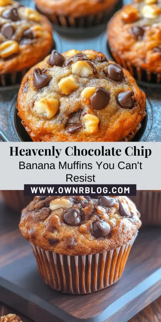 Indulge in the blissful flavors of heavenly chocolate chip banana muffins! This delightful treat combines ripe bananas and rich chocolate, creating a moist, flavorful muffin that's perfect for breakfast or a sweet snack. Easy to make and versatile, you can customize them with different chocolate types or add nuts for a satisfying crunch. Try this recipe and enjoy each delicious bite! #ChocolateChipMuffins #BananaMuffins #BakingAtHome #HealthyTreats #MuffinRecipe