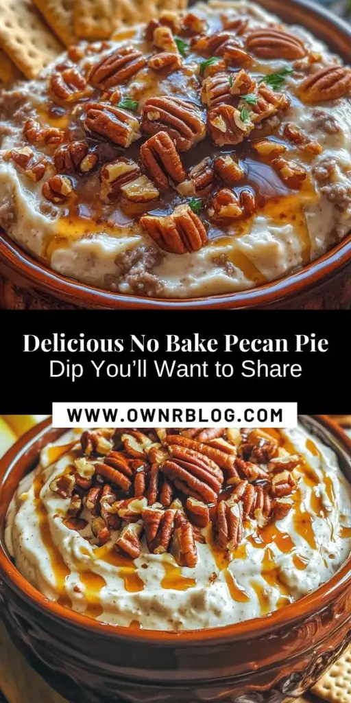 Indulge in the creamy goodness of this No Bake Pecan Pie Dip! Perfect for any gathering, this easy treat combines the classic flavors of pecan pie without the need for baking. With a rich blend of cream cheese, pecans, brown sugar, and a sprinkle of cinnamon, it's sure to impress your guests. Serve it with graham crackers, apple slices, or pretzels for a delightful experience. Try this recipe today and enjoy a sweet taste of tradition! #NoBakeDesserts #PecanPieDip #EasyRecipes #DessertIdeas #PartyFood