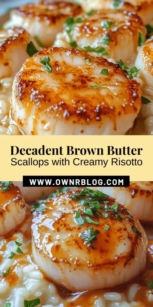 Savor the delightful flavors of Brown Butter Scallops with Parmesan Risotto! This luxurious dish features perfectly seared scallops drizzled with rich, nutty brown butter, paired with creamy risotto that melts in your mouth. Perfect for special occasions or an elevated weeknight dinner, it's both sophisticated and comforting. Discover the secrets to achieving that gourmet touch right at home! #Scallops #Risotto #HomeCooking #Foodie #Gourmet #DinnerInspo #SeafoodLovers #IndulgeYourTastebuds