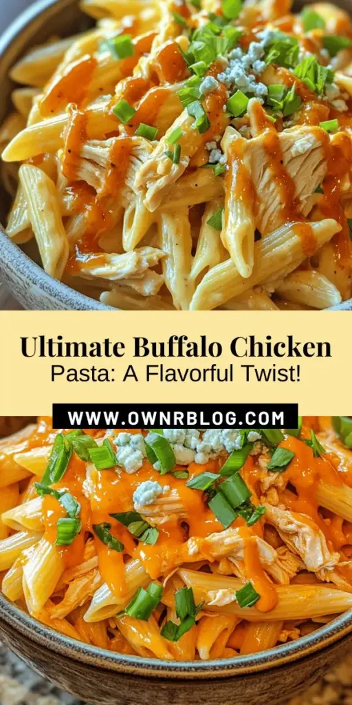 Discover the ultimate buffalo chicken pasta recipe that merges the bold flavors of classic buffalo chicken with comforting pasta. This dish features tender shredded chicken in a creamy, spicy sauce, making it perfect for cozy dinners or game day gatherings. It's easy to customize to suit any dietary preference, ensuring everyone will enjoy it. Get ready to impress your family and friends with this flavorful fusion! #BuffaloChickenPasta #PastaRecipe #ComfortFood #Foodie #CookingAtHome