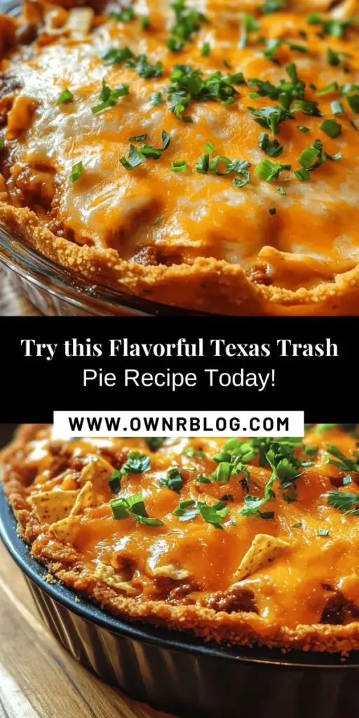 Dive into the world of Texas comfort food with this mouthwatering Texas Trash Pie! This savory pie combines creamy cheese, hearty chili, and crunchy tortilla chips for a culinary adventure that’s perfect for any gathering. Easy to make and bursting with flavors, it’s sure to be a hit at game days or family dinners. Explore the rich cultural significance and discover the joy of sharing this delicious dish! #TexasTrashPie #TexMex #ComfortFood #FamilyDinner #FoodieFun #PieLovers