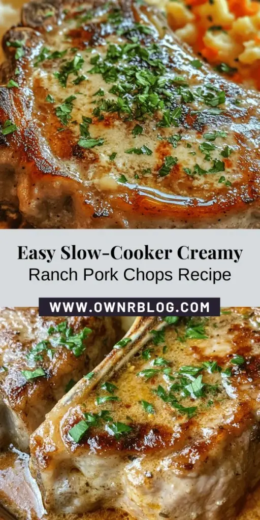 Introducing a perfect solution for busy weeknights: Slow-Cooker Creamy Ranch Pork Chops! This easy recipe allows you to enjoy a delicious home-cooked meal with minimal effort. Simply season and place the pork chops in your slow cooker, mix together a creamy ranch sauce, and let it do the work while you tackle your day. Tender, flavorful, and family-friendly, this dish will quickly become a go-to favorite. #SlowCooker #PorkChops #RanchRecipe #EasyDinner #HomeCookedMeals #FamilyFriendlyMeals