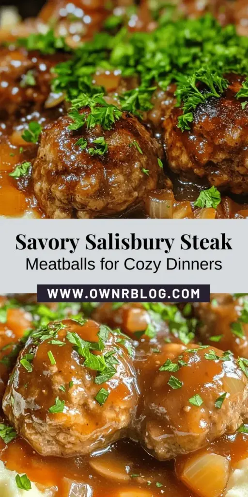 Indulge in a comforting classic with Savory Slow Cooker Salisbury Steak Meatballs! Perfect for busy weeknights, this recipe combines juicy meatballs simmered in a rich gravy made from beef broth, Worcestershire sauce, and mushrooms. Easy to prepare and packed with flavor, it’s ideal served over mashed potatoes, rice, or noodles. Whip up this delightful dish and enjoy quality family time at the dinner table! #SalisburySteak #SlowCooker #ComfortFood #Meatballs #FamilyDinner #EasyRecipes #MealPrep