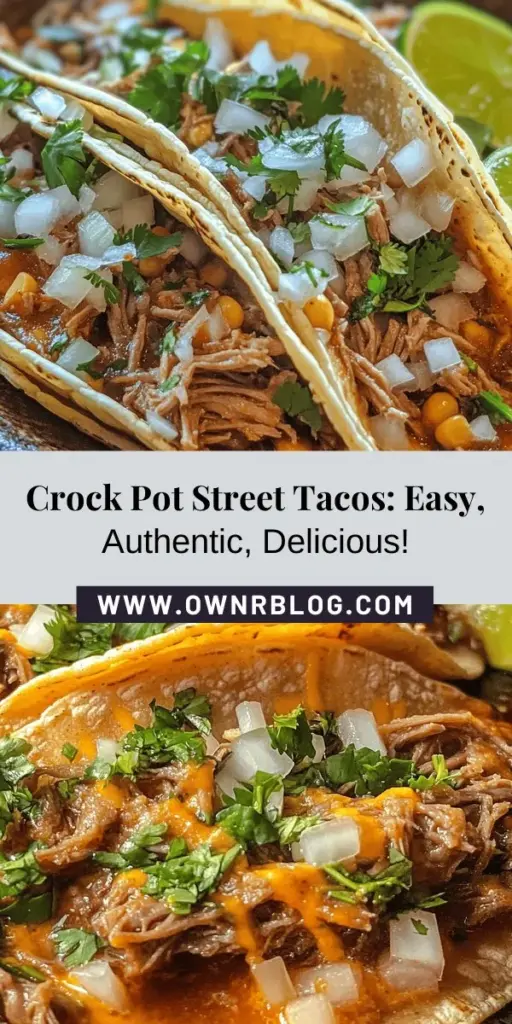 Discover the joy of authentic street tacos made easy with your crock pot! This convenient recipe brings the vibrant flavors of Mexican cuisine right into your kitchen with minimal prep and maximum flavor. From tender, slow-cooked meats to fresh toppings like cilantro and lime, every bite is a fiesta for your taste buds. Perfect for busy weeknights or casual gatherings, these tacos will impress any crowd. Try it tonight! #StreetTacos #CrockPotRecipes #MexicanCuisine #EasyCooking #Foodie