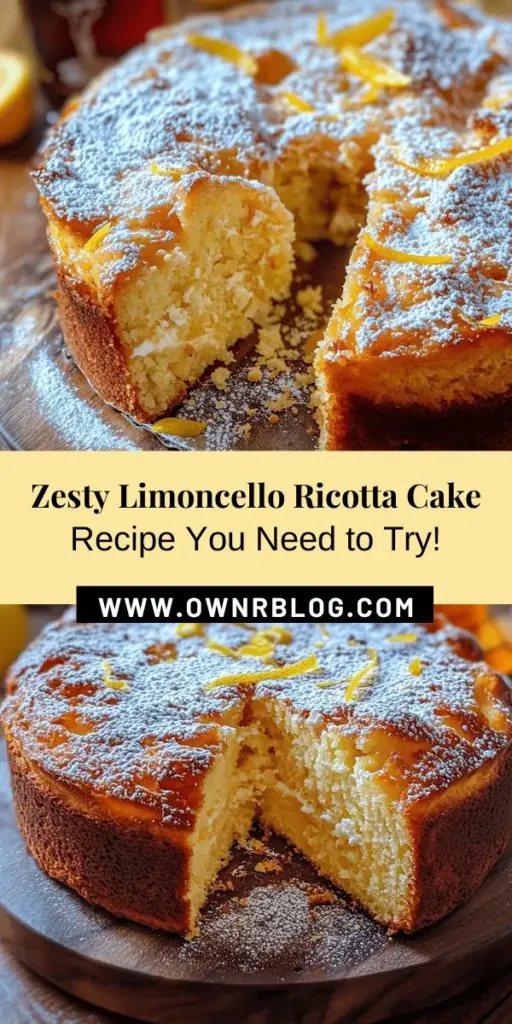 Indulge in the vibrant flavors of Italy with this Limoncello Ricotta Cake! Combining creamy ricotta with zesty lemon and sweet limoncello, this cake delivers a refreshing twist on traditional desserts. Perfect for gatherings or a cozy night in, its light texture and delightful aroma will impress everyone. Try your hand at this exquisite recipe and savor a slice of Italian tradition. #Limoncello #RicottaCake #ItalianDesserts #Baking #DessertRecipes #CitrusDelight #HomemadeTreats