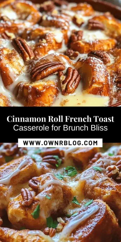 Elevate your brunch game with this Cinnamon Roll French Toast Casserole! This indulgent dish combines the sweet, gooey goodness of cinnamon rolls infused in a creamy custard, perfect for gathering family and friends. Simple to prepare, it’s customizable for any occasion. Serve warm with a drizzle of maple syrup and enjoy every delicious bite! This crowd-pleaser is sure to impress! #CinnamonRoll #FrenchToastCasserole #BrunchRecipes #SweetTreats #BreakfastDelights #ComfortFood #EasyRecipes