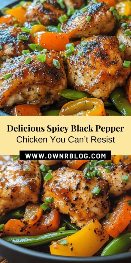 Discover the vibrant flavors of Spicy Black Pepper Chicken Delight, a delicious fusion dish that brings together tender chicken, crisp vegetables, and a zesty black pepper sauce. Perfect for weeknight dinners or special occasions, this recipe balances sweetness and spice for an unforgettable meal. With fresh ingredients and straightforward cooking steps, you can easily impress your guests. Get ready to spice up dinner tonight! #ChickenRecipe #SpicyFood #DinnerIdeas #CookingAtHome #AsianCuisine