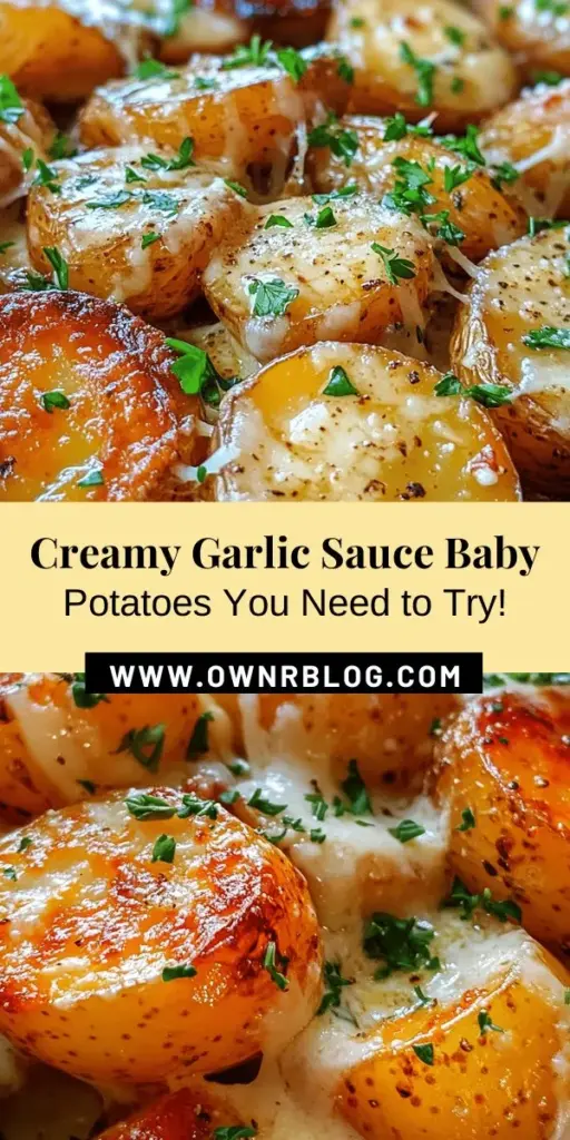 Elevate your meals with this Savory Easy Creamy Garlic Sauce Baby Potatoes recipe! These tender baby potatoes coated in a rich, creamy garlic sauce are perfect as a side dish or a comfort food treat. Quick to prepare, they're ideal for busy weeknights and pair beautifully with grilled meats or roasted veggies. Enjoy the indulgent flavors and health benefits of garlic in every bite. Get ready to impress! #BabyPotatoes #CreamyGarlic #ComfortFood #EasyRecipes #CookingAtHome #SideDishIdeas