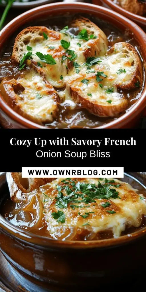 Dive into the comforting richness of Savory French Onion Bliss! This classic French onion soup is perfect for cozy dinners or impressing guests. With sweet caramelized onions, rich broth, and a gooey cheese topping, every bowl warms the soul. Discover the essential ingredients and step-by-step instructions to create this culinary masterpiece. Elevate your cooking skills and enjoy a dish that’s both heartwarming and delicious! #FrenchOnionSoup #ComfortFood #CulinaryAdventure #Recipes #CookingTips