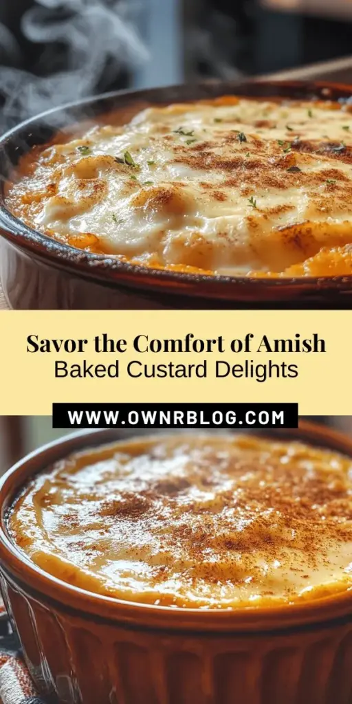 Immerse yourself in the comforting flavors of Amish Baked Custard, a cherished dessert that embodies warmth and simplicity. This creamy delight is perfect for any occasion, enjoyed warm or cold. Our article explores the rich history, step-by-step recipe, and essential tips for creating the perfect custard from scratch. Join the journey and experience the joy of homemade goodness! #AmishBakedCustard #ComfortFood #HomemadeDesserts #CookingFromScratch #SweetTreats