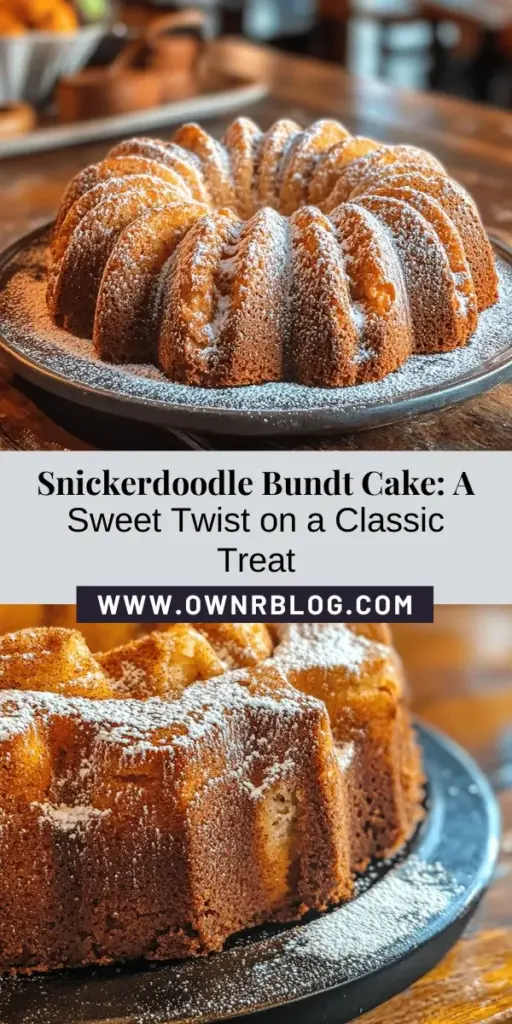 Elevate your dessert game with this stunning Snickerdoodle Bundt Cake Delight! Combining the classic flavors of cinnamon and sugar found in beloved Snickerdoodle cookies with a beautiful Bundt presentation, this moist and tender cake is perfect for any occasion. Whether you decorate it with a cinnamon sugar topping or a drizzle of glaze, it's sure to impress your guests. Bake it for birthdays, holidays, or cozy nights in! #SnickerdoodleCake #BundtCake #Baking #DessertLovers #BakingWithLove #CinnamonSugar #SweetTreats