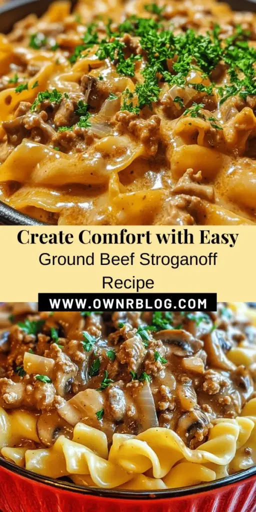 Discover the comforting flavors of Ground Beef Stroganoff, a classic dish perfect for family dinners and special occasions. This savory meal features tender ground beef, creamy sauce, and hearty egg noodles, delighting your taste buds with each bite. Explore its rich history and easy-to-follow recipe that can be tailored to suit various tastes. Perfect for busy weeknights or cozy gatherings! #BeefStroganoff #ComfortFood #EasyRecipes #DinnerIdeas #Foodie