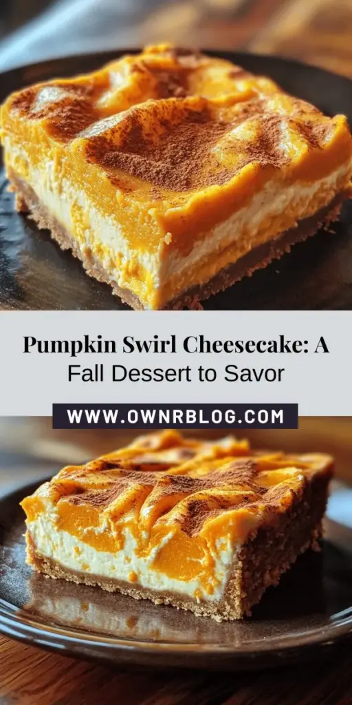 Indulge in the flavors of fall with this Pumpkin Swirl Cheesecake Delight! Combining creamy cheesecake with spiced pumpkin puree, this dessert is perfect for Thanksgiving, Halloween, or cozy evenings at home. Enjoy the beautiful marbled effect and warm spices in each slice. With easy-to-follow steps for a perfect crust and filling, you'll impress your family and friends this season. Bake this autumnal treat today! #PumpkinCheesecake #FallBaking #SeasonalDesserts #ThanksgivingTreats #DessertRecipes