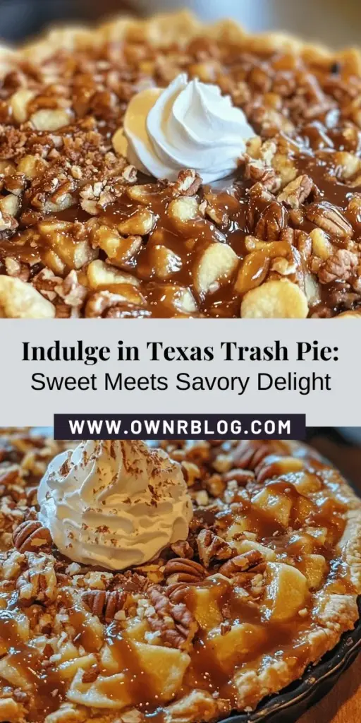 Discover the deliciously unique Texas Trash Pie, a dessert that harmoniously blends sweet and savory flavors! This delightful treat features a crunchy potato chip crust, rich chocolate, and shredded coconut, making it a crowd-pleaser at any gathering. Perfect for potlucks or family celebrations, its nostalgic charm will leave everyone craving more. Try this adventurous recipe and impress your guests today! #TexasTrashPie #DessertRecipes #BakingJoy #SweetAndSavory #SouthernCooking #DeliciousDesserts