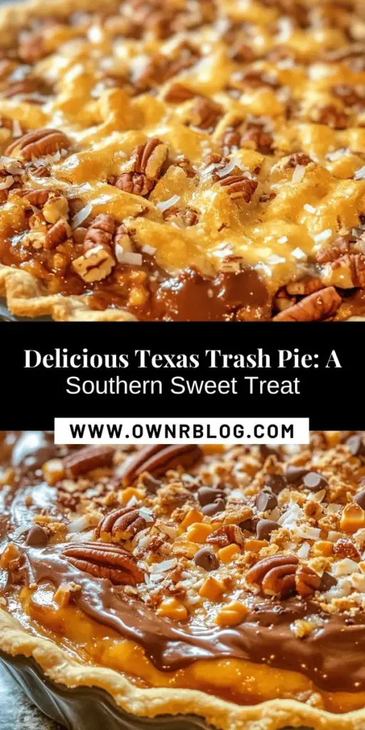 Indulge in the sweet charm of Texas Trash Pie, a delightful Southern dessert perfect for gatherings! This layered treat features a buttery crust, chocolate and butterscotch chips, crunchy nuts, and coconut, all bound together with creamy sweetened condensed milk. Easy to make and crowd-pleasing, it's a nostalgic staple at reunions and celebrations. Try this fun twist on the Southern classic! #TexasTrashPie #SouthernDesserts #PieRecipes #CookingAtHome #BakingLove