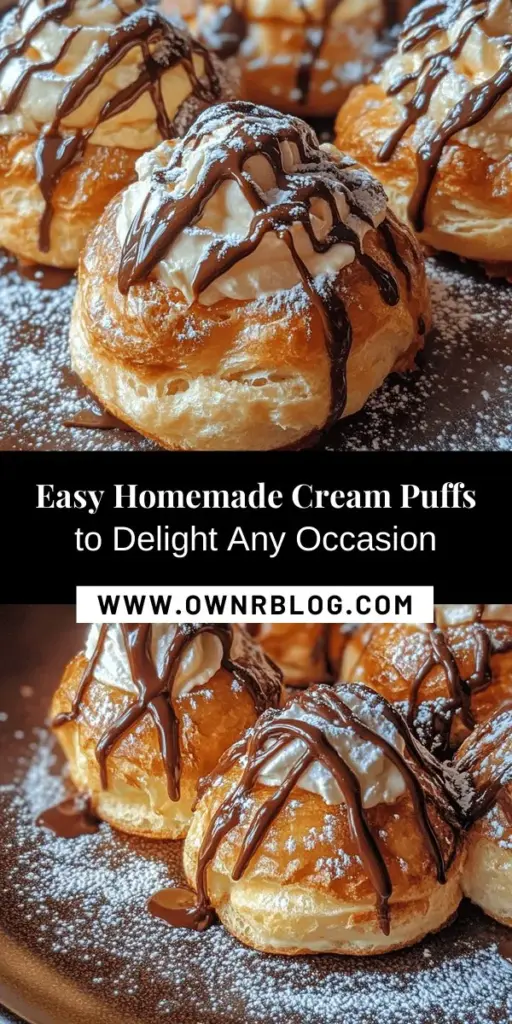 Discover the joy of baking with this easy homemade cream puff recipe! These light and airy pastries are perfect for every occasion, filled with whipped cream or custard and topped with a chocolate glaze. Whether you’re celebrating or enjoying a quiet night, impress your family and friends with these delightful treats. Dive into the world of cream puffs with step-by-step instructions and creative filling variations. Happy baking! #CreamPuffs #HomemadeDesserts #BakingFun #SweetTreats #DessertRecipe #Deliciousness