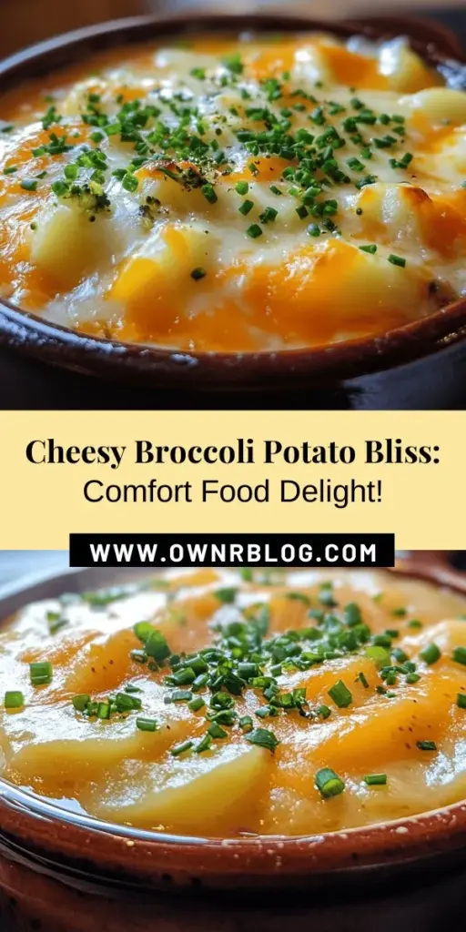 Warm up your dinner table with this Cheesy Broccoli Potato Bliss recipe! This creamy, cheesy dish combines nutritious broccoli with fluffy potatoes, creating a heartwarming comfort food that's perfect for cozy nights. Packed with vitamins and essential nutrients, it's indulgent yet healthy. Whether enjoyed alone or paired with fresh bread, this recipe is sure to satisfy. Check it out and bring some bliss to your kitchen! #ComfortFood #CheesyRecipes #HealthyEating #Broccoli #Potatoes #Yummy