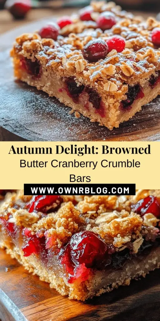 Embrace the flavors of fall with these delightful Browned Butter Cranberry Crumble Bars! This recipe combines tart cranberries with the rich, nutty notes of browned butter, layered in a buttery blondie base and topped with a crunchy crumble. Perfect for gatherings or a cozy night in, these bars are sure to impress. Follow our easy guide to create this mouthwatering treat that captures the essence of autumn! #FallBaking #CranberryDessert #BrownedButter #CrumbleBars #AutumnFlavors #BakingJoy