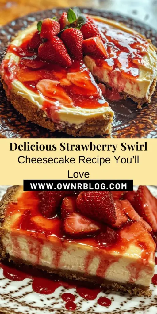 Indulge in the luscious Strawberry Swirl Cheesecake Delight, where rich, creamy cheesecake meets vibrant strawberries. This easy yet elegant dessert adds a burst of fruity flavor and stunning visuals to any gathering. Perfect for spring and summer events, this cheesecake invites you to savor each bite. Whether you're a novice or an experienced baker, this recipe is a must-try for your dessert table. Get ready to impress! #Dessert #Cheesecake #Baking #Strawberries #Recipe #SweetTreats #SummerDesserts