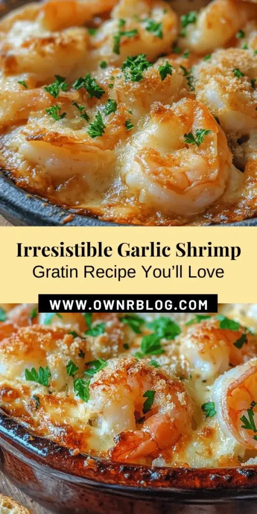 Indulge in the deliciousness of Garlic Shrimp Gratin with this easy recipe! Succulent shrimp are combined with a creamy garlic sauce, Gruyère and Parmesan cheese, and topped with crispy breadcrumbs, making it a perfect comfort food dish. Whether it’s for a special dinner or casual gathering, this gratin will surely impress. Discover the steps to create this savory masterpiece! #GarlicShrimpGratin #SeafoodLovers #ComfortFood #EasyRecipe #CookingAtHome #FoodieFavorites