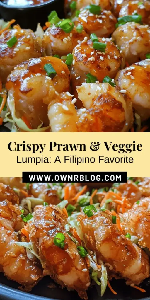 Discover the crunchy delight of Crunchy Prawn & Veggie Lumpia, a traditional Filipino favorite that’s perfect for celebrations! With a crispy exterior and savory fillings of prawns and fresh vegetables, this tasty treat brings a burst of flavor to any gathering. Whether served as an appetizer or snack, it symbolizes warmth and hospitality. Try this delicious recipe and bring a taste of the Philippines to your table! #Lumpia #FilipinoFood #Appetizers #Foodie #CrunchyDelight