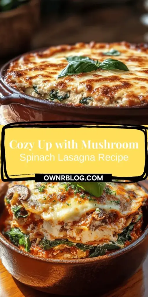 Discover the comforting flavors of Mushroom & Spinach Lasagna Delight, a nourishing vegetarian dish that everyone will love! Layered with tender noodles, creamy ricotta, and rich marinara, this recipe is perfect for meat-lovers and plant-based eaters alike. Packed with nutrients from fresh spinach and earthy mushrooms, it’s a satisfying and healthy choice for any meal. Try this delicious twist on a classic Italian favorite! #VegetarianRecipe #LasagnaDelight #HealthyEating #ComfortFood #MushroomAndSpinach #HomeCooking