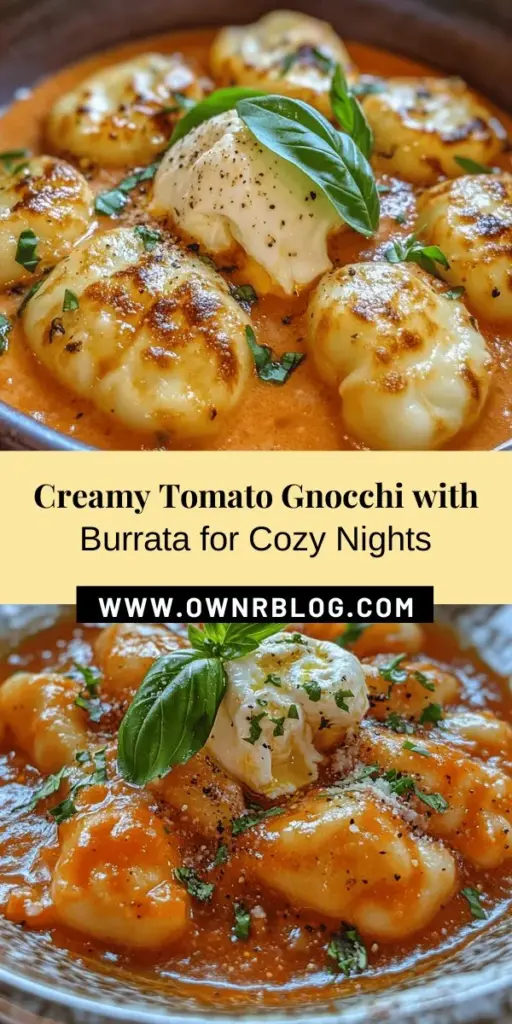 Discover the ultimate comfort food with this Creamy Tomato Gnocchi with Burrata recipe! A perfect blend of pillowy gnocchi and rich tomato sauce, topped off with the luxurious creaminess of burrata cheese, this dish is a delightful tribute to Italian cuisine. Get ready to impress your family and friends with a meal that's nourishing, satisfying, and oh-so-indulgent. Follow the steps and enjoy every creamy bite! #ComfortFood #ItalianCuisine #Gnocchi #Burrata #RecipeIdeas #FoodLovers #PastaDishes #YummyFood