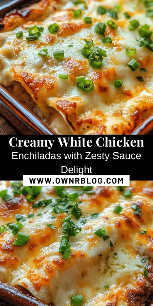 Indulge in the rich flavors of Creamy White Chicken Enchiladas topped with a zesty Green Chili Sauce! This recipe combines tender shredded chicken, cream cheese, and Monterey Jack cheese wrapped in warm tortillas, finished with a tangy green chili sauce. Perfect for family dinners or casual gatherings, these enchiladas are a comforting twist on a classic! Try them out and elevate your mealtime! #ChickenEnchiladas #ComfortFood #CookingIdeas #RecipeIdeas #MexicanCuisine #DinnerInspo