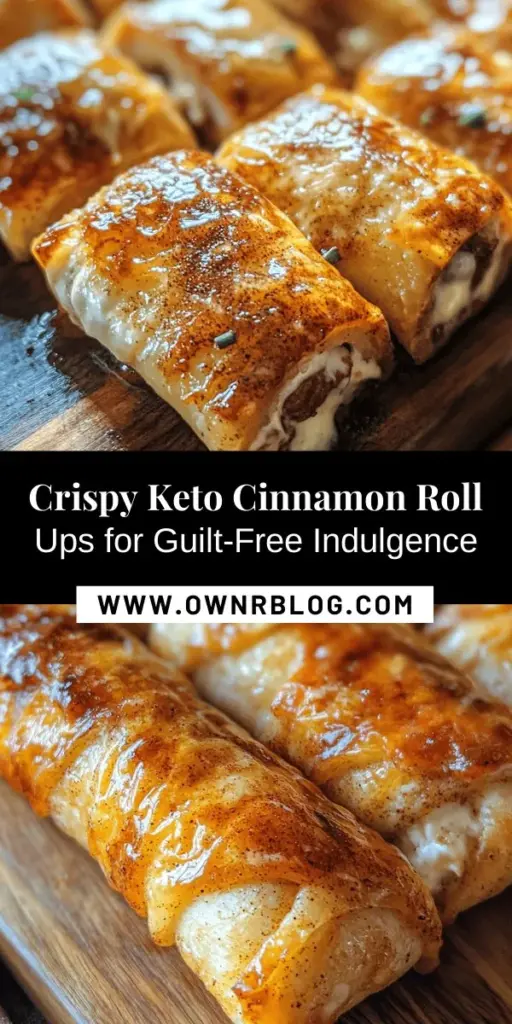 Satisfy your sweet cravings while staying on track with your keto diet with these Crispy Keto Cinnamon Cream Cheese Roll Ups! These delicious treats are low in carbs and perfect for breakfast, snacks, or dessert. Easy to make and packed with flavor, they feature a crispy outer layer and a creamy filling. Discover tips for success, ingredient insights, and nutritional benefits in our comprehensive guide. #KetoRecipes #CinnamonRolls #LowCarb #HealthyEating #DessertIdeas #KetoSweetTreats #Yummy