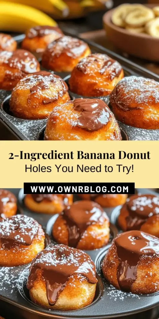 Discover the joy of baking with these easy 2-ingredient banana donut holes! Made with just ripe bananas and self-rising flour, these delightful treats come together in under 30 minutes, making them perfect for busy days. Enjoy their natural sweetness and moistness, which means they’re a guilt-free indulgence. Plus, customize them with your favorite mix-ins or toppings! Try this simple recipe today for a delicious snack. #BananaDonutHoles #EasyRecipes #SweetTreats #BakingFun #HealthyDesserts